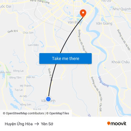 Huyện Ứng Hòa to Yên Sở map