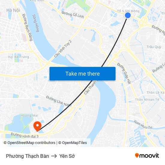 Phường Thạch Bàn to Yên Sở map