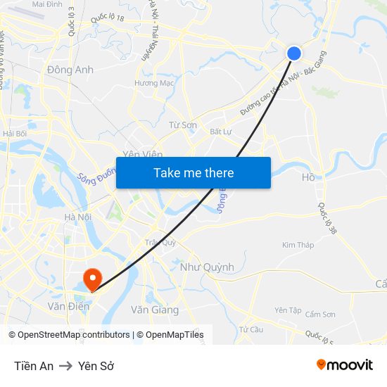 Tiền An to Yên Sở map