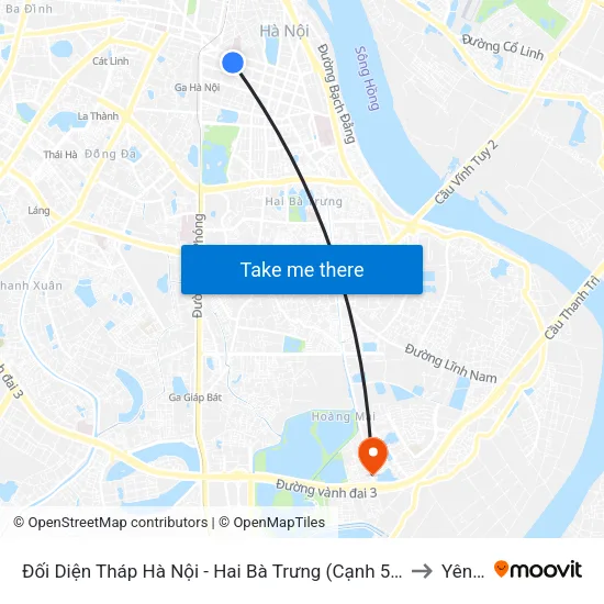 Đối Diện Tháp Hà Nội - Hai Bà Trưng (Cạnh 56 Hai Bà Trưng) to Yên Sở map