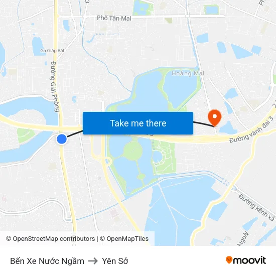 Bến Xe Nước Ngầm to Yên Sở map