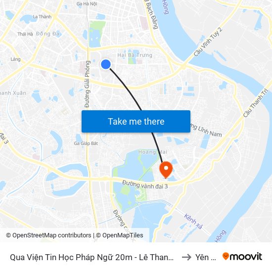 Qua Viện Tin Học Pháp Ngữ 20m - Lê Thanh Nghị to Yên Sở map