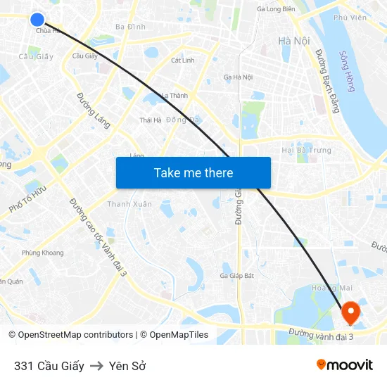 331 Cầu Giấy to Yên Sở map