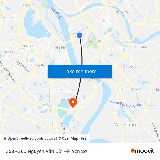 358 - 360 Nguyễn Văn Cừ to Yên Sở map