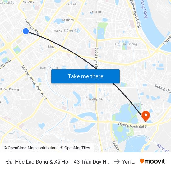 Đại Học Lao Động & Xã Hội - 43 Trần Duy Hưng to Yên Sở map