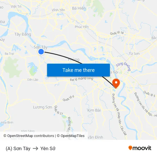 (A) Sơn Tây to Yên Sở map