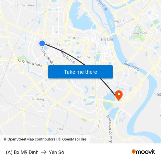 (A) Bx Mỹ Đình to Yên Sở map
