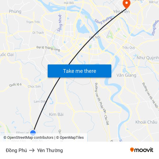 Đồng Phú to Yên Thường map