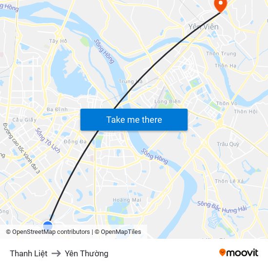 Thanh Liệt to Yên Thường map