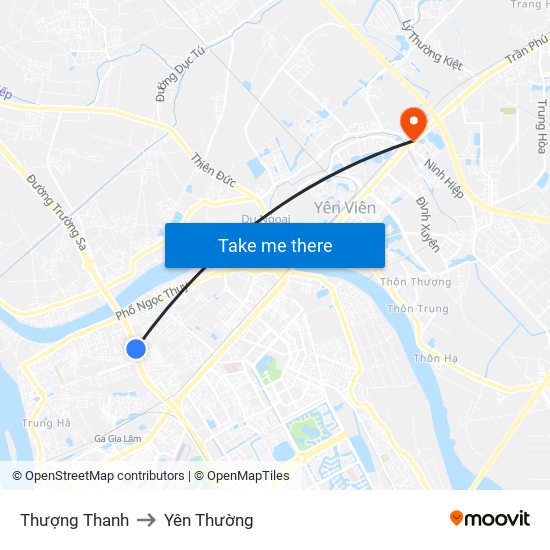 Thượng Thanh to Yên Thường map