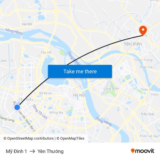 Mỹ Đình 1 to Yên Thường map