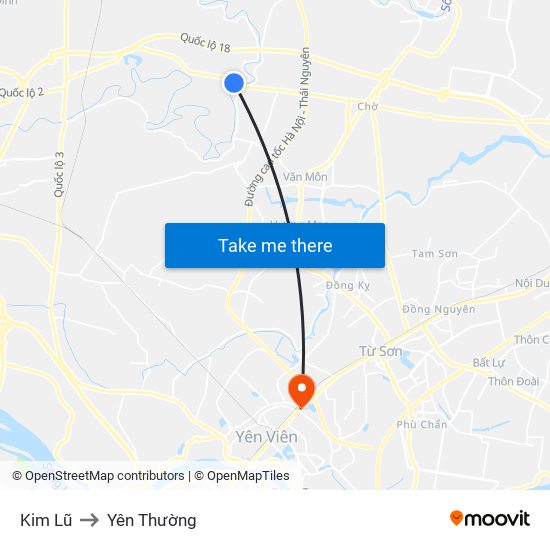 Kim Lũ to Yên Thường map