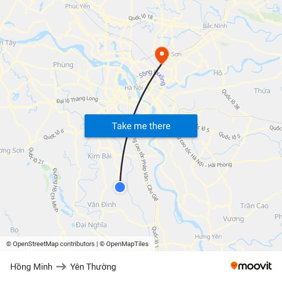 Hồng Minh to Yên Thường map