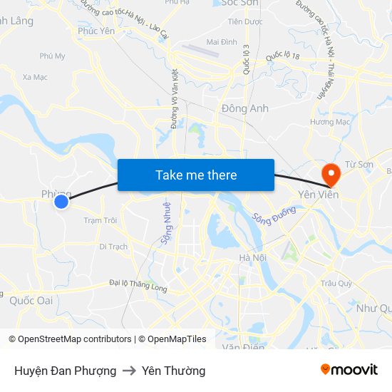 Huyện Đan Phượng to Yên Thường map