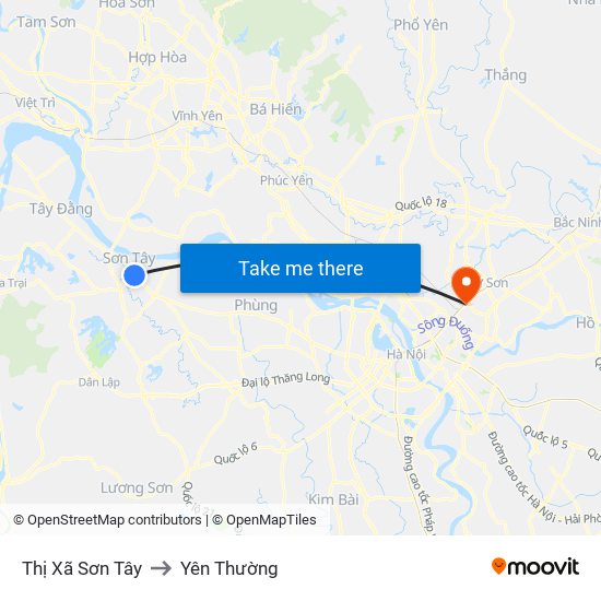 Thị Xã Sơn Tây to Yên Thường map