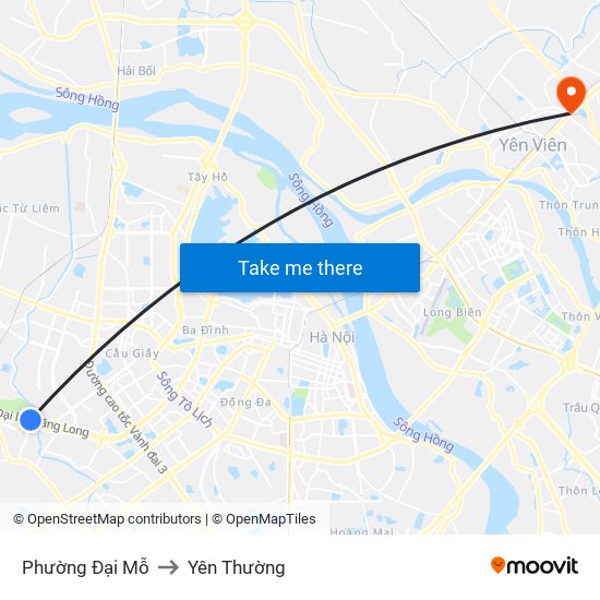 Phường Đại Mỗ to Yên Thường map