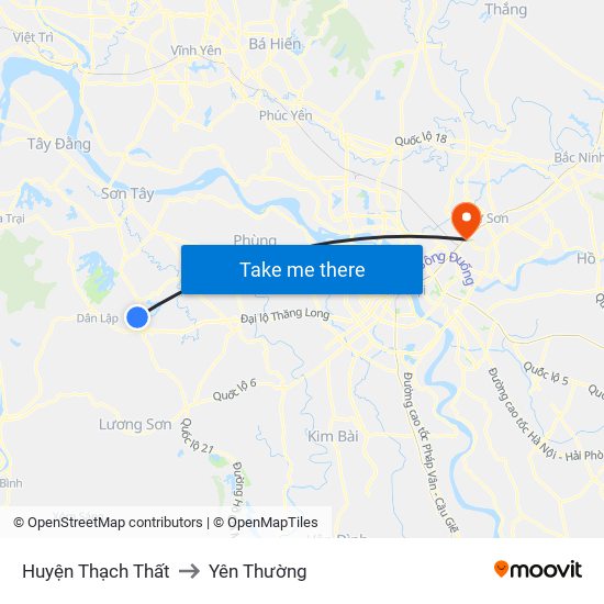 Huyện Thạch Thất to Yên Thường map