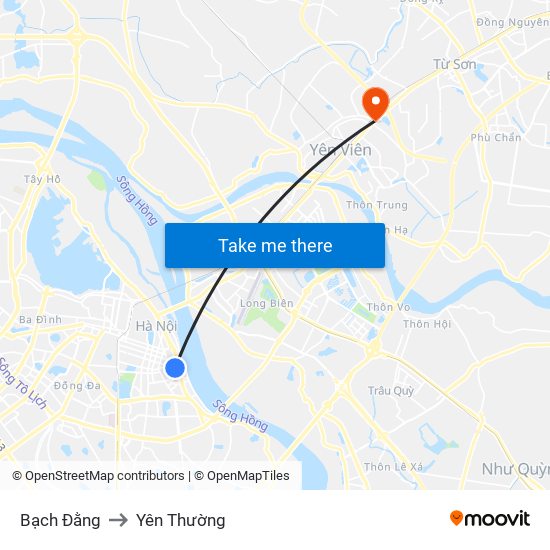 Bạch Đằng to Yên Thường map