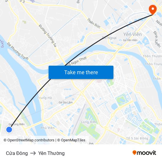 Cửa Đông to Yên Thường map