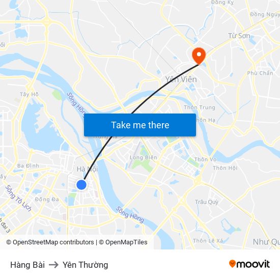 Hàng Bài to Yên Thường map