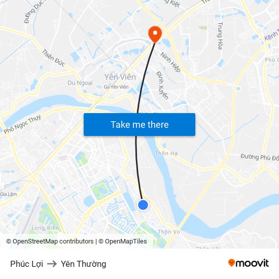 Phúc Lợi to Yên Thường map