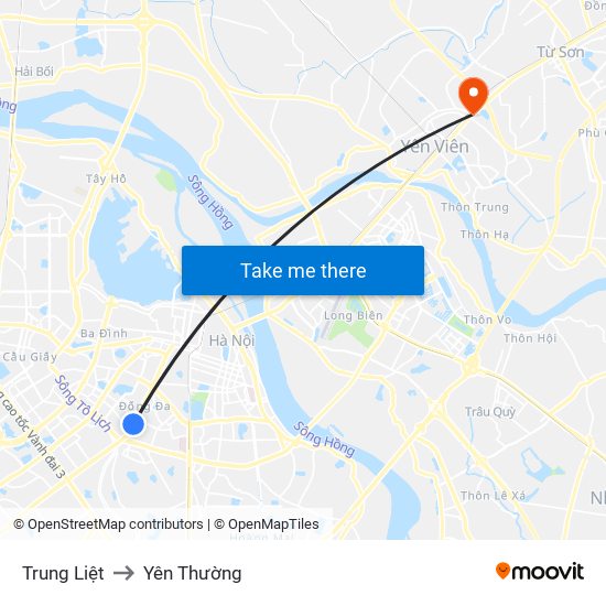 Trung Liệt to Yên Thường map