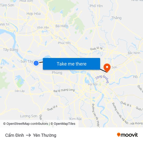 Cẩm Đình to Yên Thường map