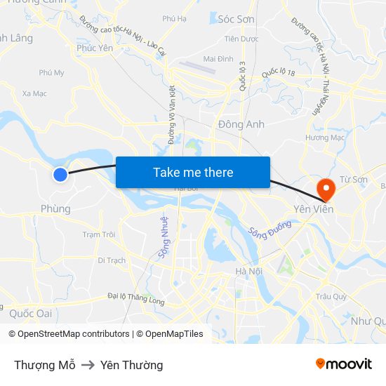 Thượng Mỗ to Yên Thường map