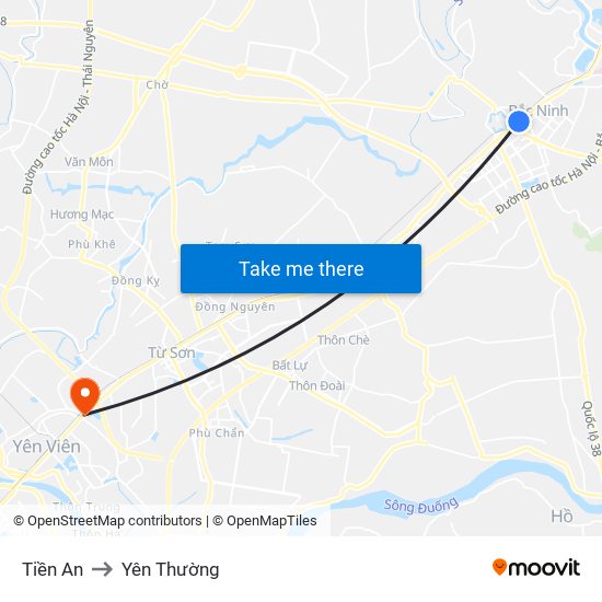 Tiền An to Yên Thường map