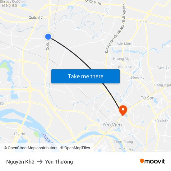 Nguyên Khê to Yên Thường map