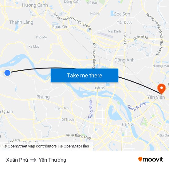 Xuân Phú to Yên Thường map