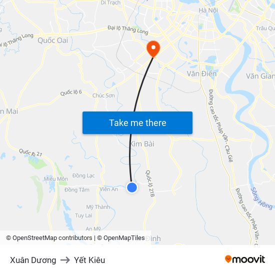 Xuân Dương to Yết Kiêu map