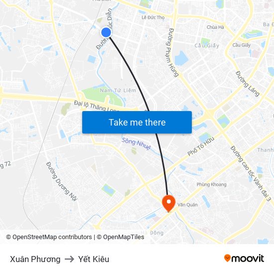 Xuân Phương to Yết Kiêu map