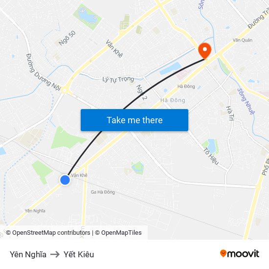 Yên Nghĩa to Yết Kiêu map