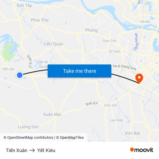 Tiến Xuân to Yết Kiêu map