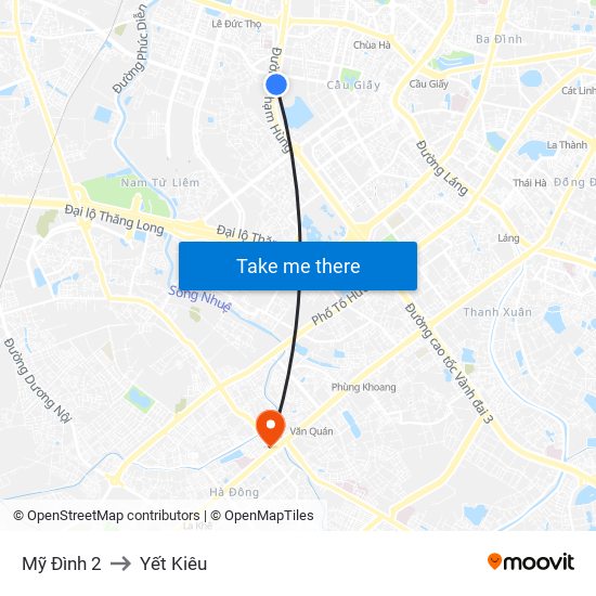 Mỹ Đình 2 to Yết Kiêu map
