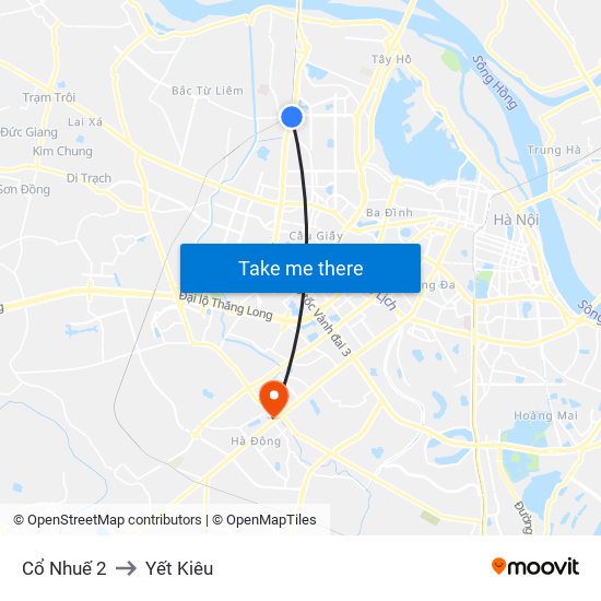 Cổ Nhuế 2 to Yết Kiêu map