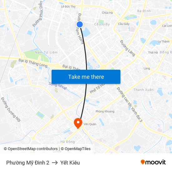 Phường Mỹ Đình 2 to Yết Kiêu map