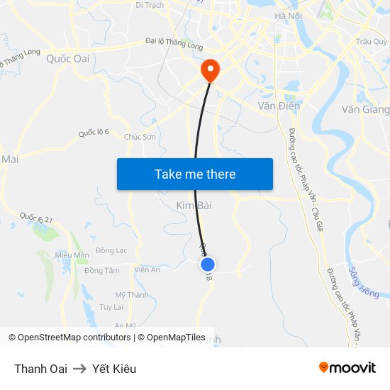Thanh Oai to Yết Kiêu map