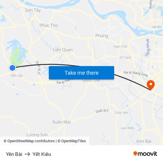 Yên Bài to Yết Kiêu map