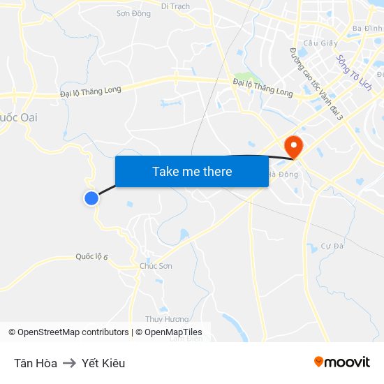 Tân Hòa to Yết Kiêu map