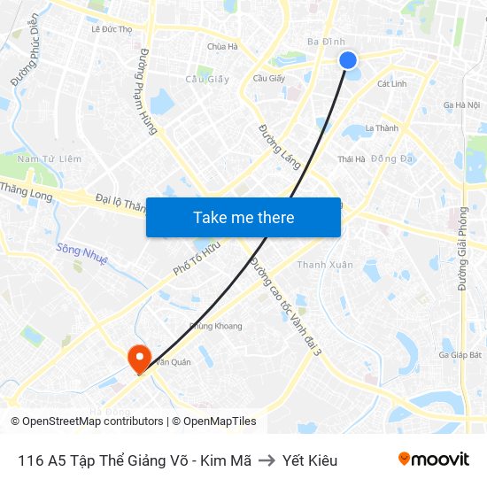 116 A5 Tập Thể Giảng Võ - Kim Mã to Yết Kiêu map