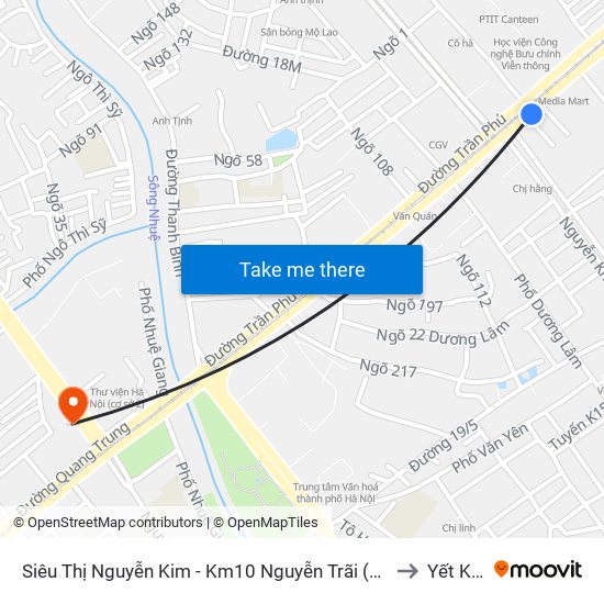 Siêu Thị Nguyễn Kim - Km10 Nguyễn Trãi (Hà Đông) to Yết Kiêu map