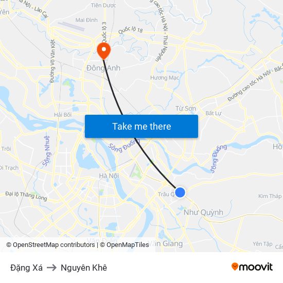 Đặng Xá to Nguyên Khê map