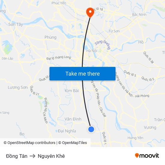 Đồng Tân to Nguyên Khê map