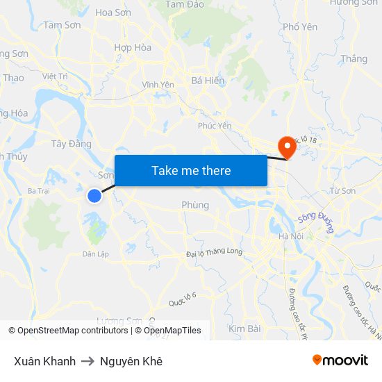 Xuân Khanh to Nguyên Khê map