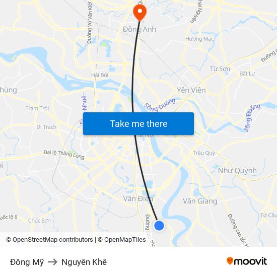 Đông Mỹ to Nguyên Khê map