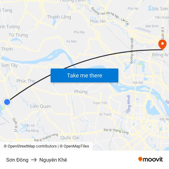 Sơn Đông to Nguyên Khê map