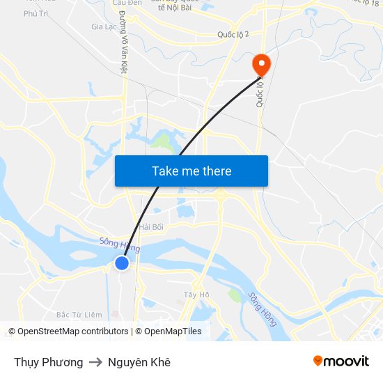 Thụy Phương to Nguyên Khê map