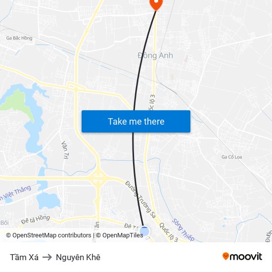 Tầm Xá to Nguyên Khê map